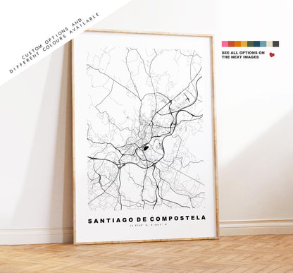 Santiago de Compostela Map Print - City Map Poster - Map Art - Map Wall Art - Spain City Maps - Print - Poster - Minimalist City Map