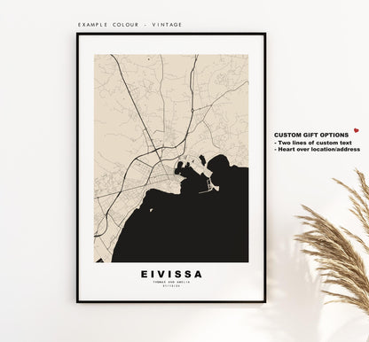 Eivissa Map Print - City Map Poster - Map Art - Map Wall Art - Spain City Maps - Eivissa Print - Ibiza  - Minimalist City Map