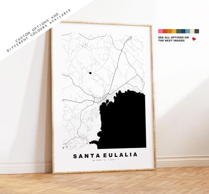 Santa Eulalia Map Print - City Map Poster - Map Art - Map Wall Art - Spain City Maps - Santa Eulària des Riu - Ibiza  - Minimalist City Map