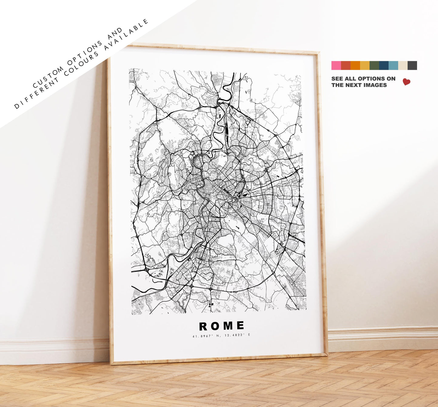 Rome Map Print - City Map Poster - Map Art - Map Wall Art - Italy City Maps - Rome Print - Rome Poster - Minimalist City Map