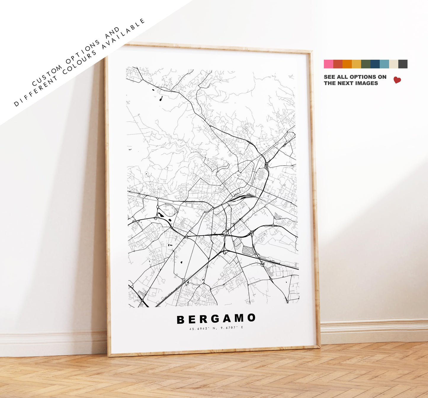 Bergamo Map Print - City Map Poster - Map Art - Map Wall Art - Italy City Maps - Bergamo Print - Bergamo Poster - Minimalist City Map