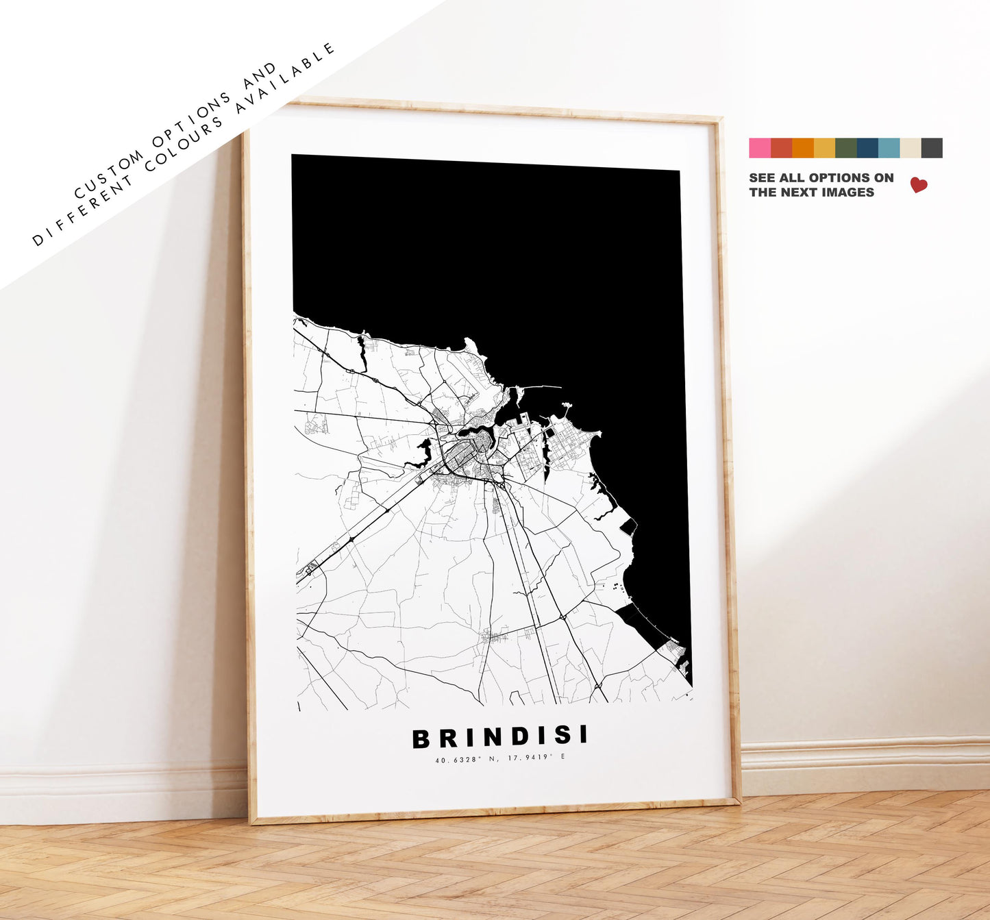 Brindisi Map Print - City Map Poster - Map Art - Map Wall Art - Italy City Maps - Brindisi Print - Brindisi Poster - Minimalist City Map