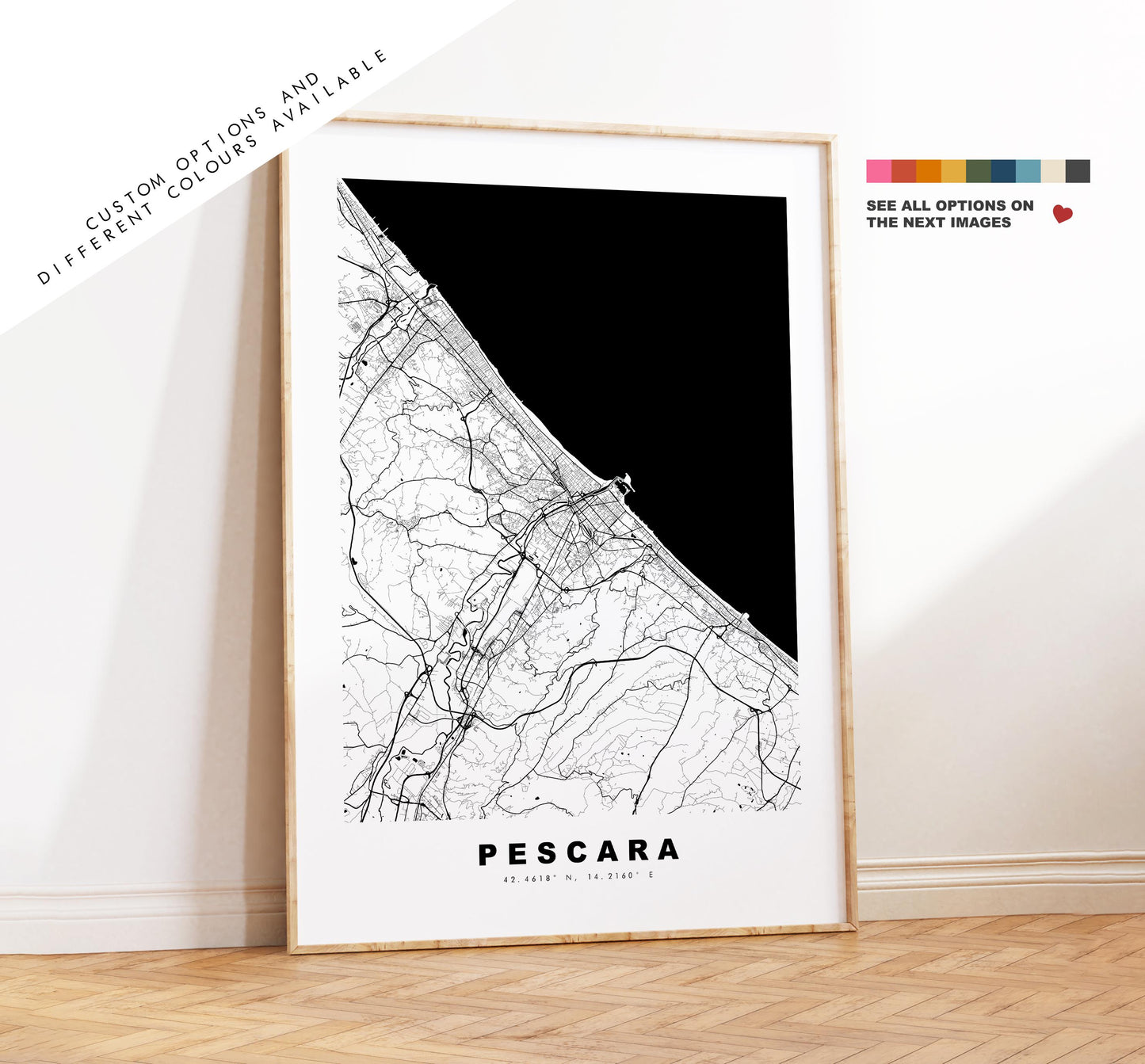 Pescara Map Print - City Map Poster - Map Art - Map Wall Art - Italy City Maps - Pescara Print - Pescara Poster - Minimalist City Map