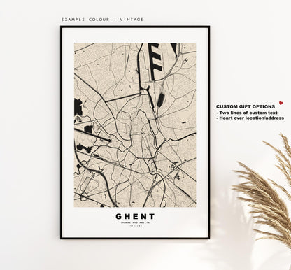 Ghent Map Print - City Map Poster - Map Art - Map Wall Art - Belgium City Maps - Ghent Print - Ghent Poster - Minimalist City Map