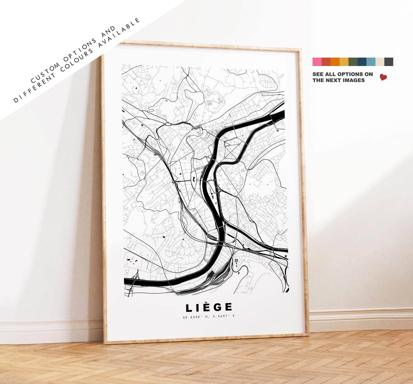 Liege Map Print - City Map Poster - Map Art - Map Wall Art - Belgium City Maps - Liège Print - Liège Poster - Minimalist City Map