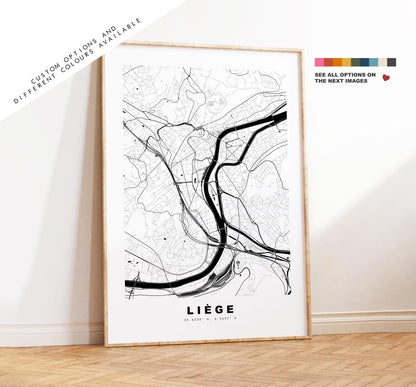 Liege Map Print - City Map Poster - Map Art - Map Wall Art - Belgium City Maps - Liège Print - Liège Poster - Minimalist City Map