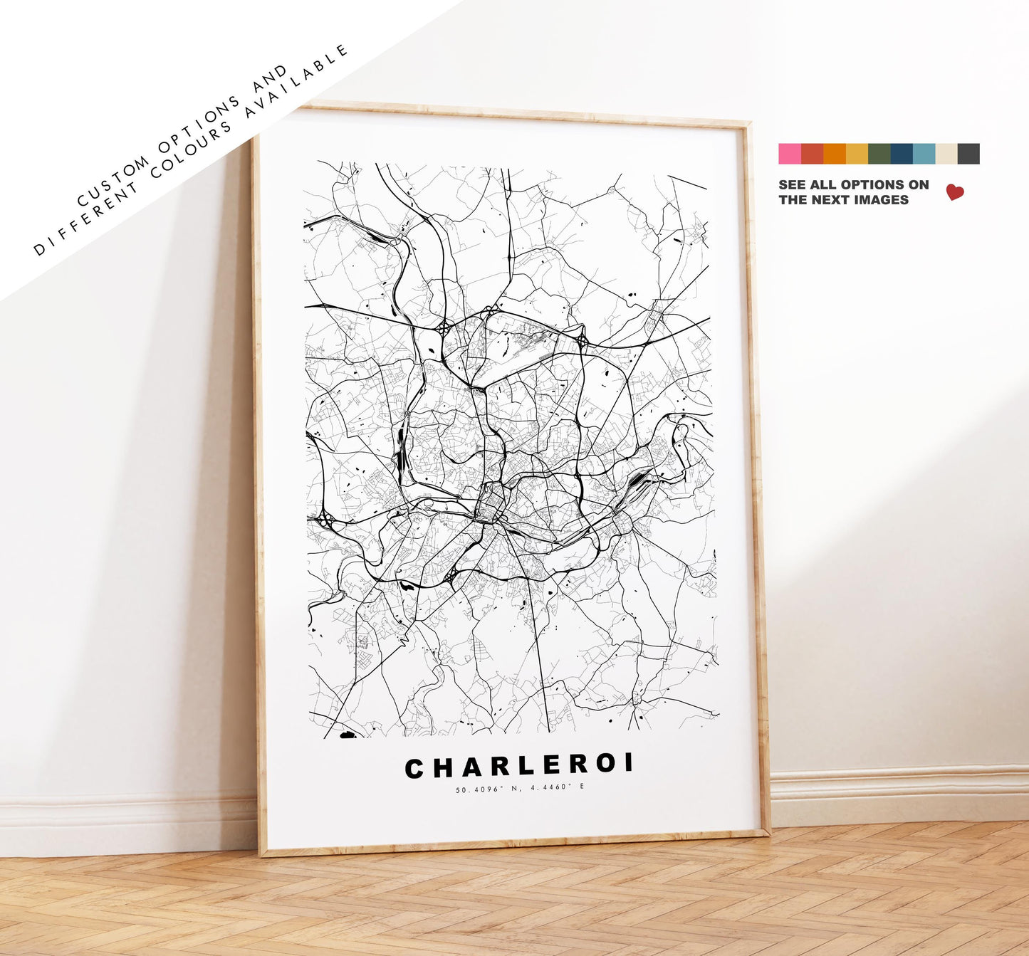 Charleroi Map Print - City Map Poster - Map - Map Wall Art - Belgium City Maps - Charleroi Print - Charleroi Poster - Minimalist City Map