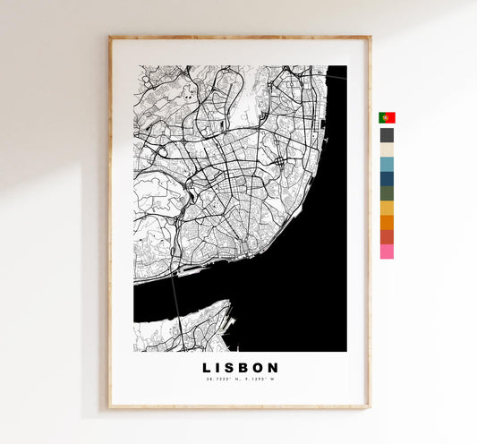 Lisbon Map Print - City Map Poster - Map Art - Map Wall Art - Portugal City Maps - Lisbon Print - Lisbon Poster - Minimalist City Map