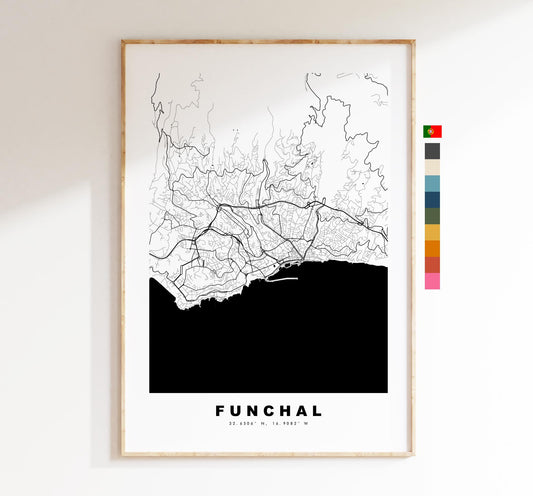 Funchal Map Print - City Map Poster - Map Art - Map Wall Art - Portugal City Maps - Funchal Print - Funchal Poster - Minimalist City Map