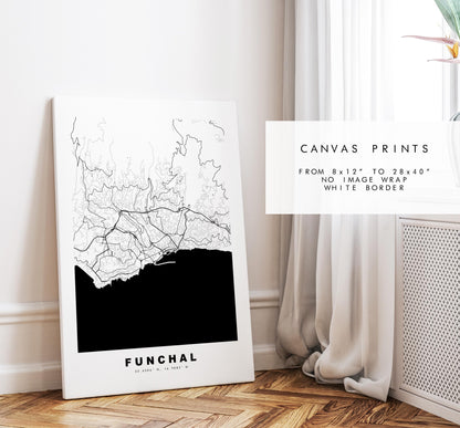 Funchal Map Print - City Map Poster - Map Art - Map Wall Art - Portugal City Maps - Funchal Print - Funchal Poster - Minimalist City Map