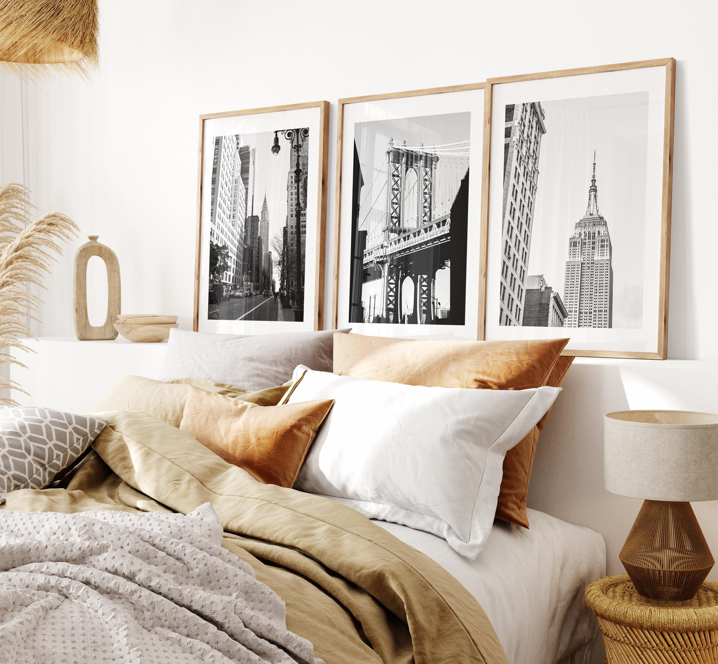 New York City Black and White Print Set - Print Set of Three - Landmarks - Empire State Building - Chrysler Building - Manhattan Bridge