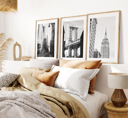 New York City Black and White Print Set - Print Set of Three - Landmarks - Empire State Building - Chrysler Building - Manhattan Bridge
