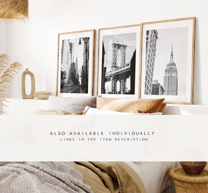 New York City Black and White Print Set - Print Set of Three - Landmarks - Empire State Building - Chrysler Building - Manhattan Bridge