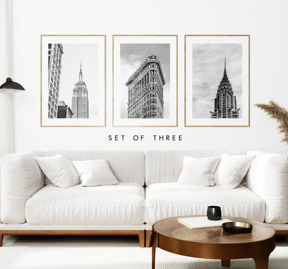 New York Black and White Print Set - Print Set of Three - Landmarks - Empire State Building - Chrysler Building - Flat Iron - NYC - Print