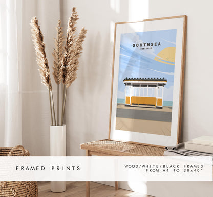 Southsea Travel Poster - Wall Art Print - Southsea and Portsmouth Travel Posters - Minimalist Retro Style - Prints or Framed Prints