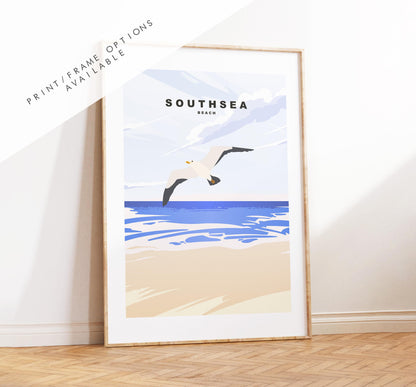 Southsea Beach Travel Poster - Wall Art Print - Southsea and Portsmouth Travel Posters - Minimalist Retro Style - Prints or Framed Prints