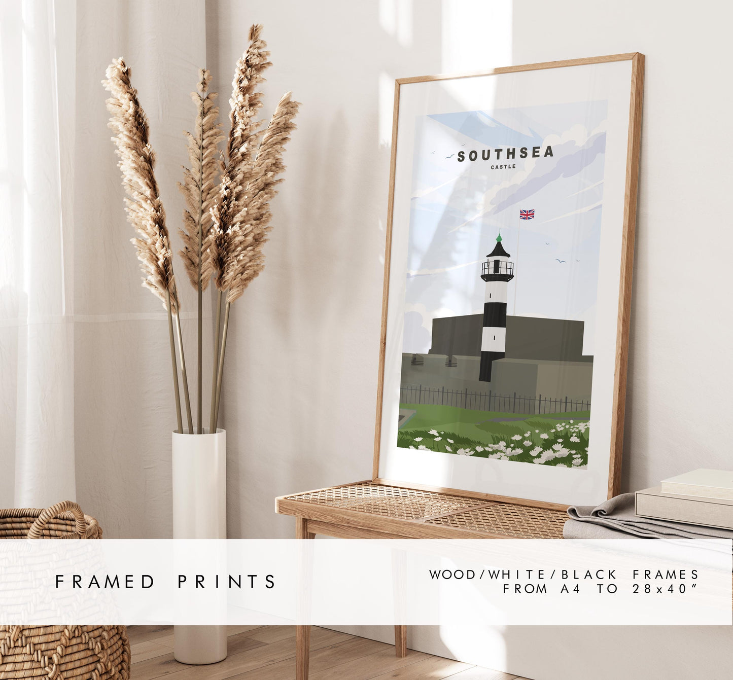 Southsea Castle Travel Poster - Wall Art Print - Southsea and Portsmouth Travel Posters - Minimalist Retro Style - Prints or Framed Prints