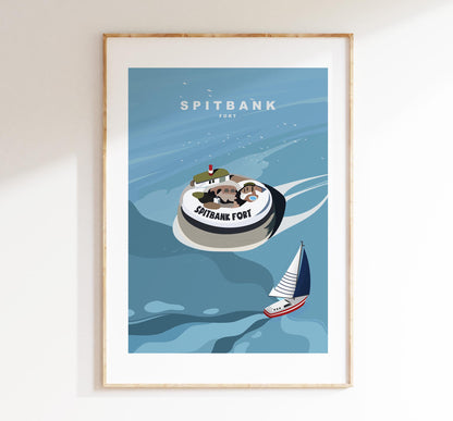 Spitbank Fort Travel Poster - Wall Art Print - Southsea and Portsmouth Travel Posters - Minimalist Retro Style - Prints or Framed Prints