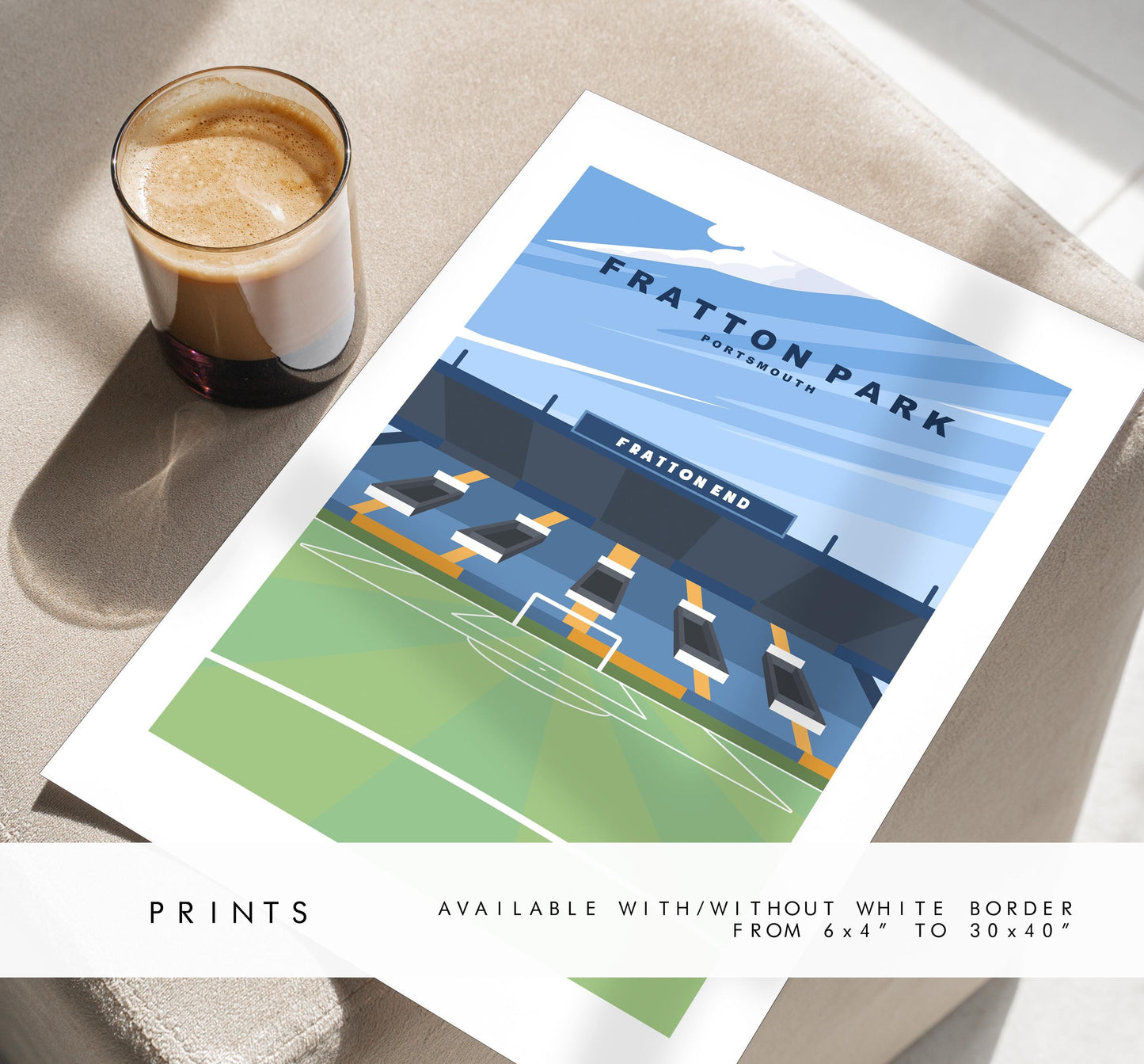 Fratton Park Travel Poster - Wall Art Print - Southsea and Portsmouth Travel Posters - Minimalist Retro Style - Prints or Framed Prints