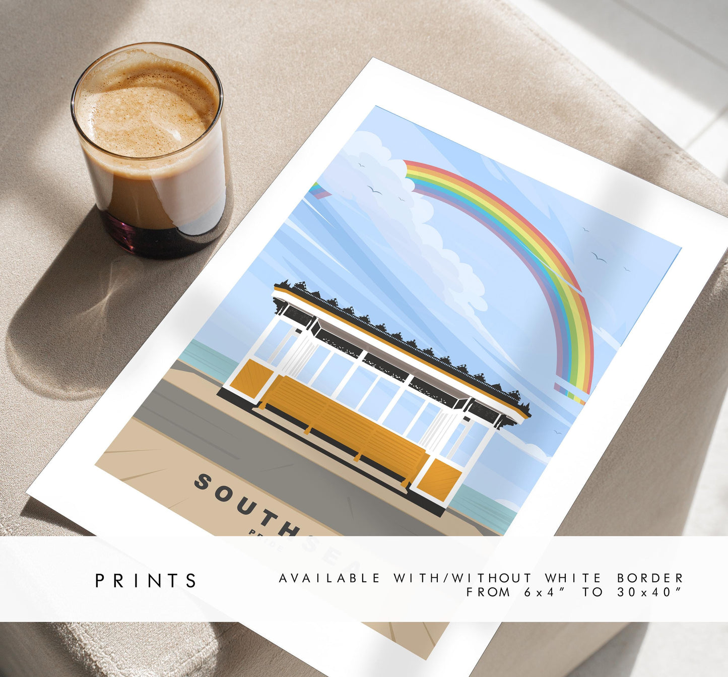 Southsea Pride Travel Poster - Wall Art Print - Southsea and Portsmouth Travel Posters - Minimalist Retro Style - Prints or Framed Prints