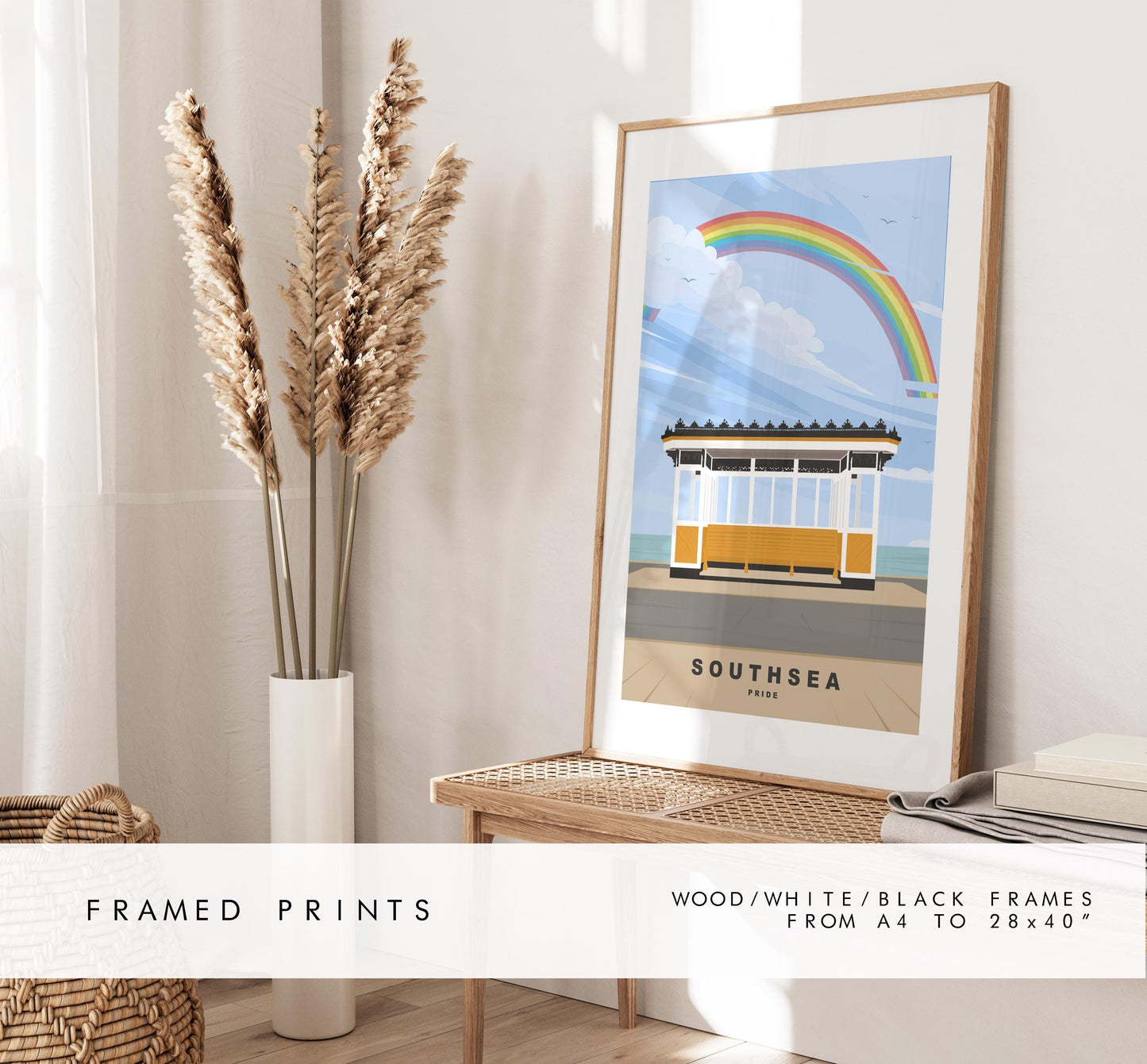 Southsea Pride Travel Poster - Wall Art Print - Southsea and Portsmouth Travel Posters - Minimalist Retro Style - Prints or Framed Prints