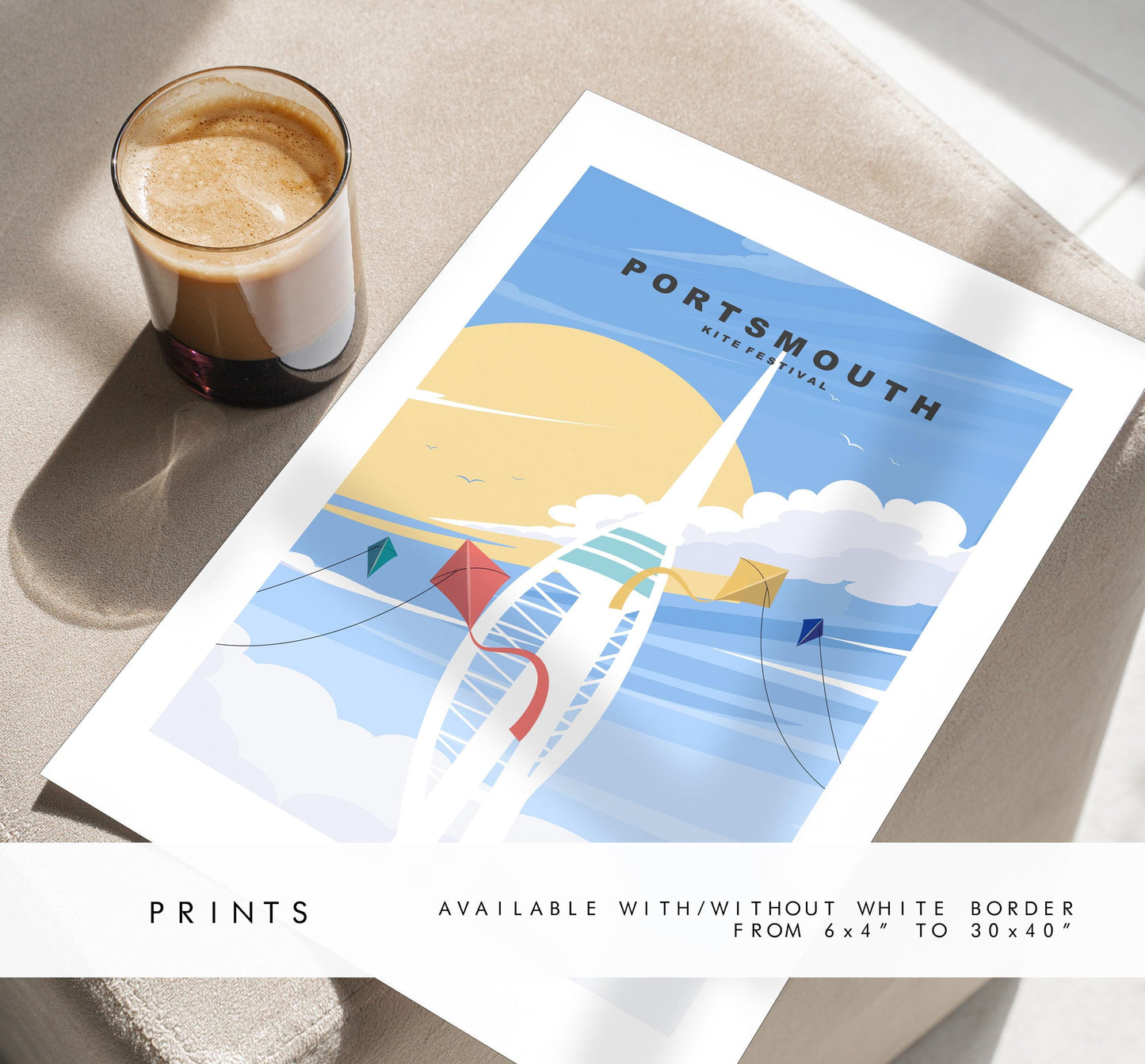 Portsmouth Kite Festival Travel Poster - Wall Art Print - Southsea and Portsmouth Travel Posters - Minimalist - Prints or Framed Prints