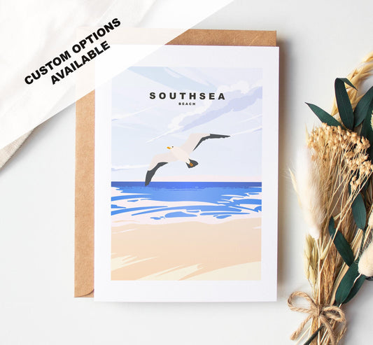 Southsea Beach Greeting Card - Portsmouth and Southsea Cards (Travel Designs) - Blank Inside or Include Message - Envelope Included