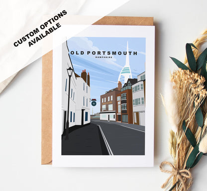 Old Portsmouth Greeting Card - Portsmouth and Southsea Cards (Travel Designs) - Blank Inside or Include Message - Envelope Included