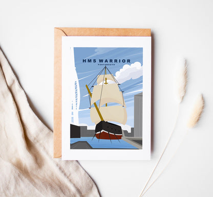 Warrior Greeting Card - Portsmouth and Southsea Cards (Travel Designs) - Blank Inside or Include Message - Envelope Included