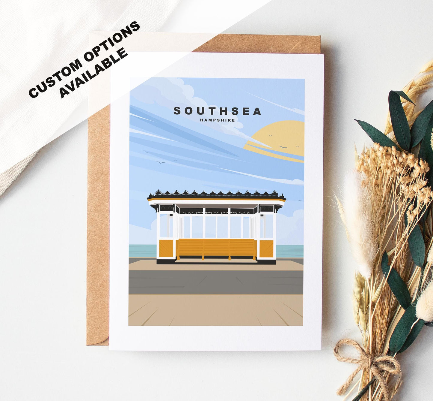 Southsea Greeting Card - Portsmouth and Southsea Cards (Travel Designs) - Blank Inside or Include Message - Envelope Included