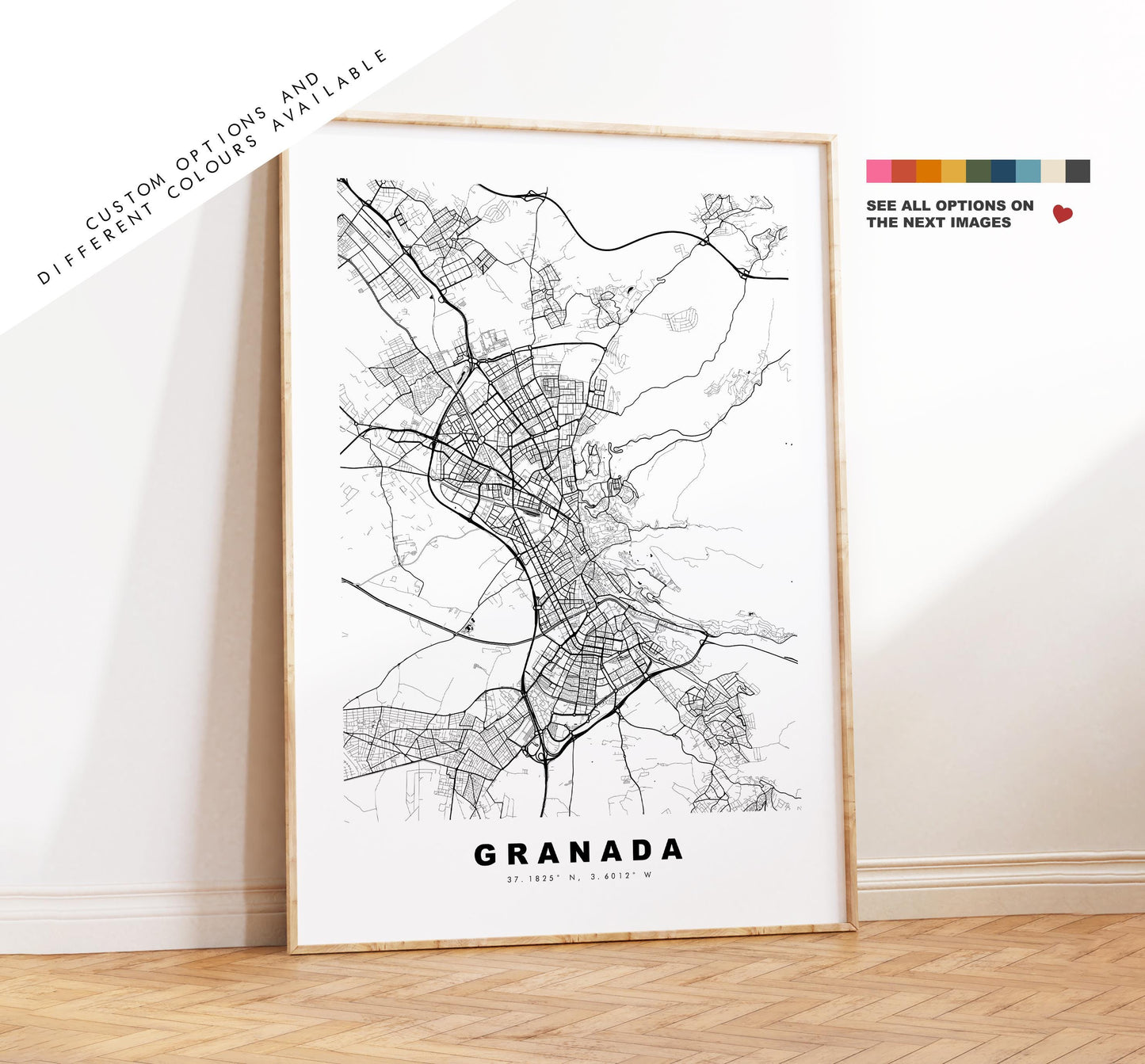 Granada Map Print - City Map Poster - Map Art - Map Wall Art - Spain City Maps - Granada Print - Granada Poster - Minimalist City Map