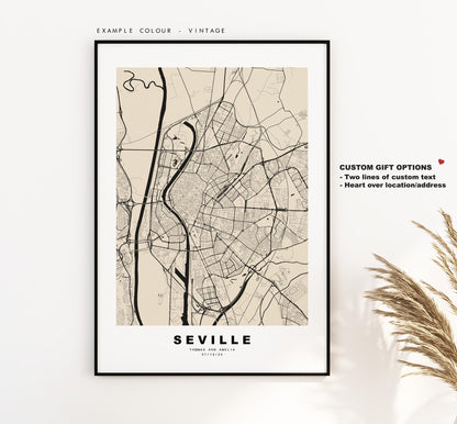 Seville Map Print - City Map Poster - Map Art - Map Wall Art - Spain City Maps - Seville Print - Seville Poster - Minimalist City Map