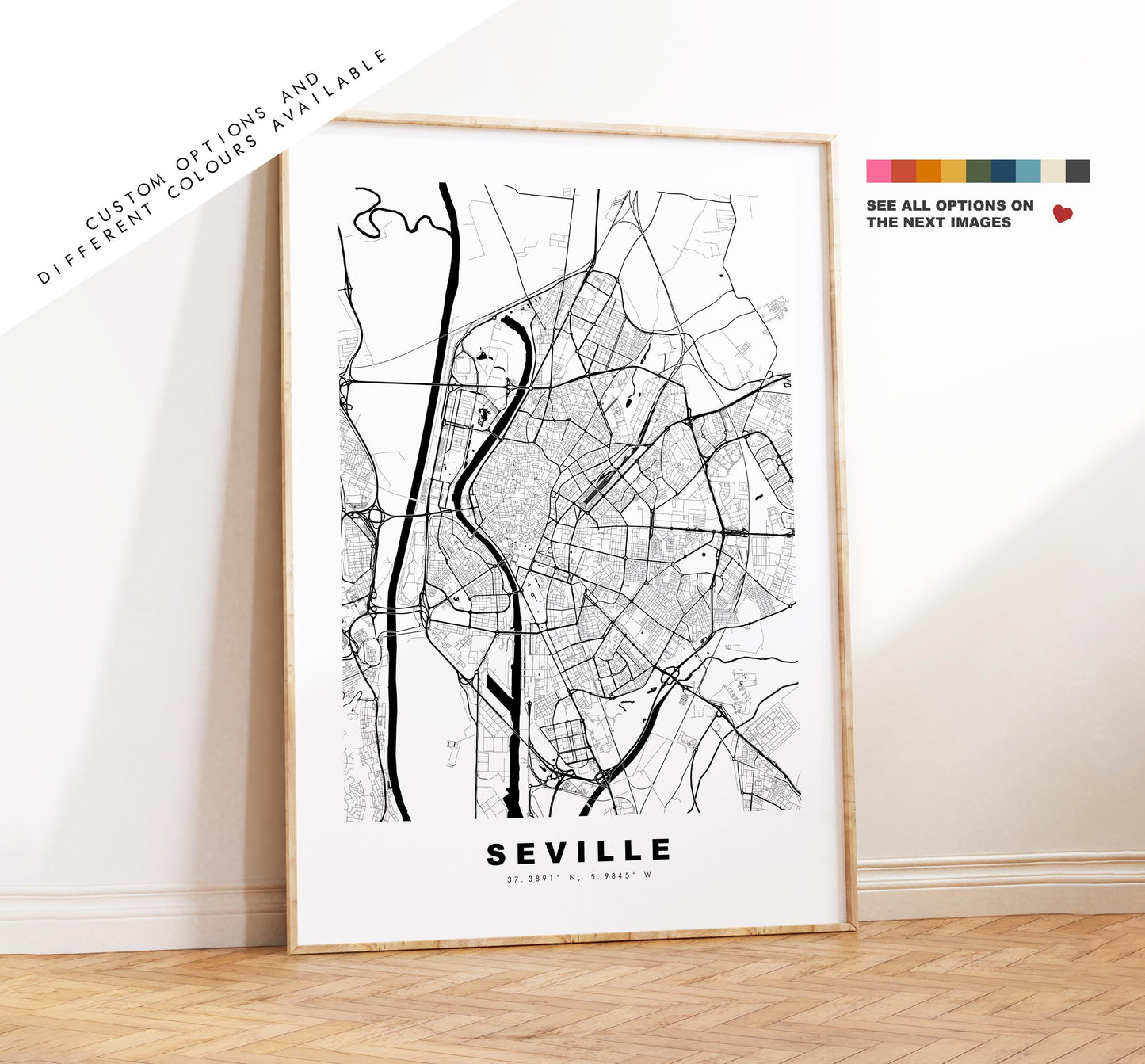 Seville Map Print - City Map Poster - Map Art - Map Wall Art - Spain City Maps - Seville Print - Seville Poster - Minimalist City Map