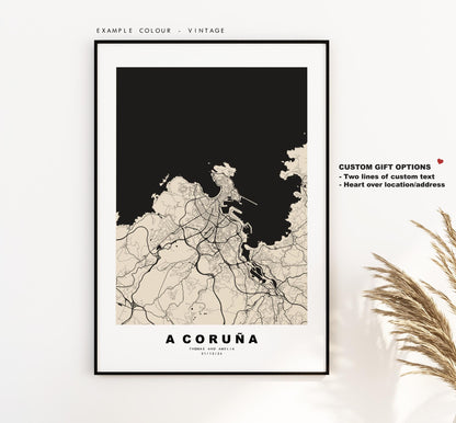 A Coruna Map Print - City Map Poster - Map Art - Map Wall Art - Spain City Maps - A Coruna Print - A Coruña Poster - Minimalist City Map