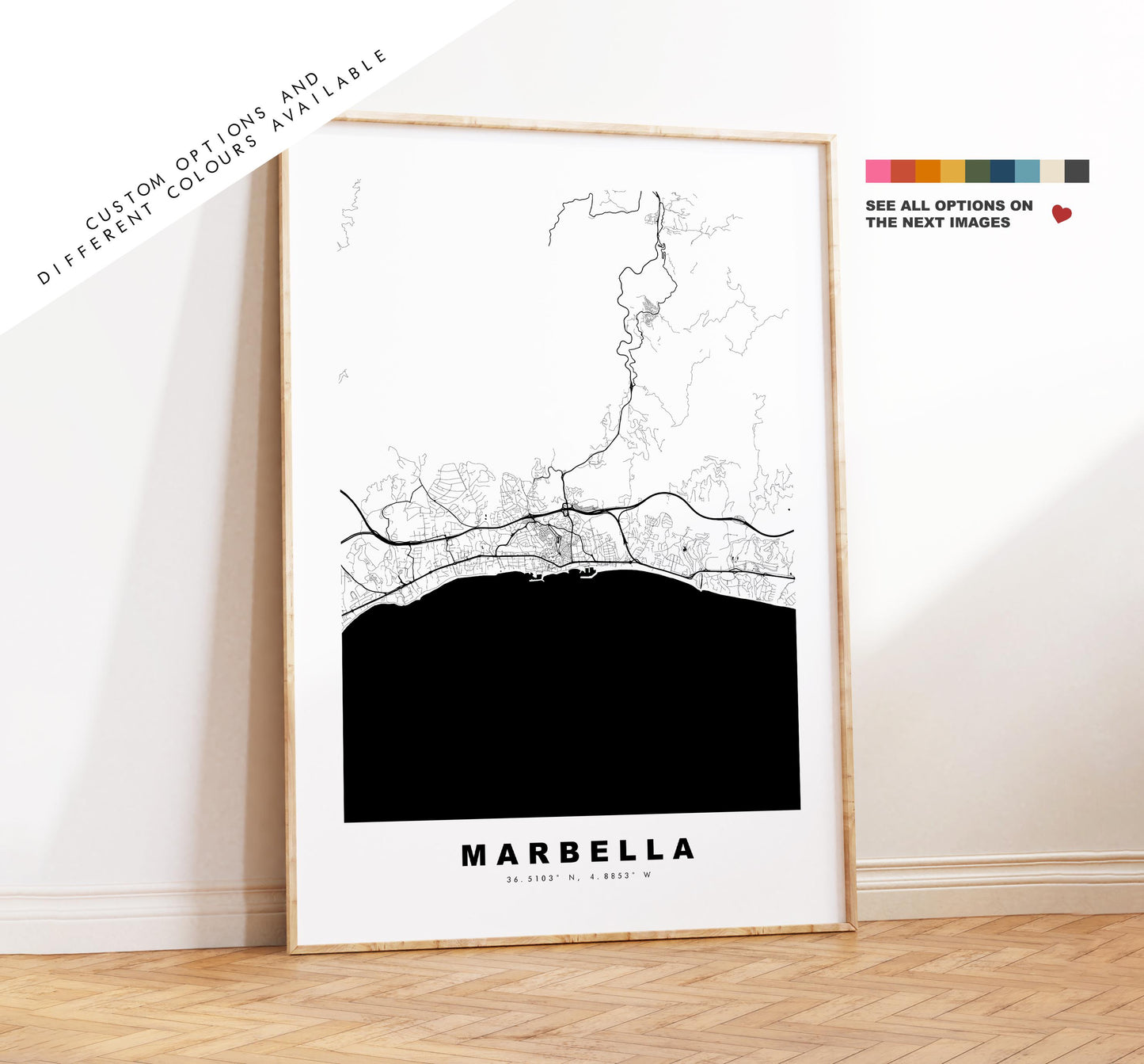 Marbella Map Print - City Map Poster - Map Art - Map Wall Art - Spain City Maps - Marbella Print - Marbella Poster - Minimalist City Map