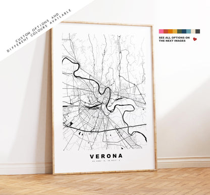 Verona Map Print - City Map Poster - Map Art - Map Wall Art - Italy City Maps - Verona Print - Verona Poster - Minimalist City Map