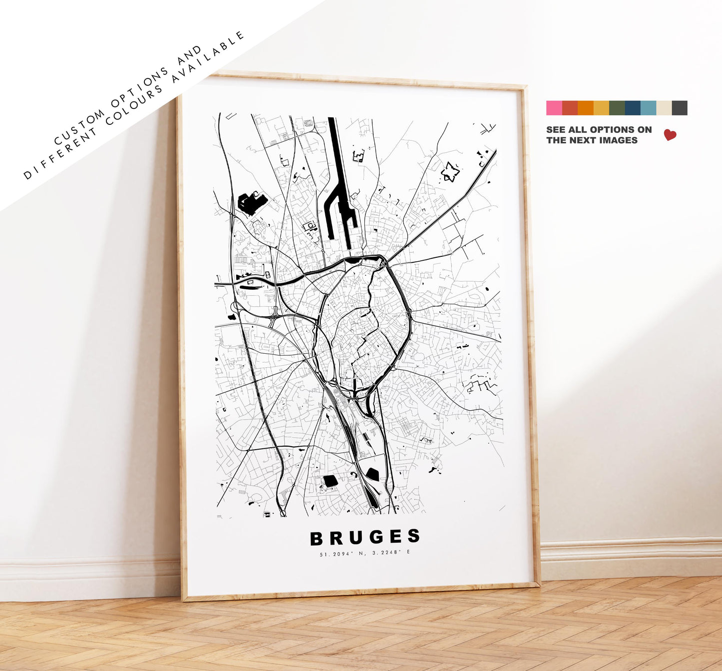 Bruges Map Print - City Map Poster - Map Art - Map Wall Art - Belgium City Maps - Bruges Print - Bruges Poster - Minimalist City Map