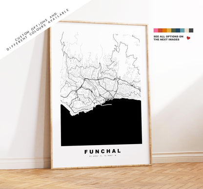 Funchal Map Print - City Map Poster - Map Art - Map Wall Art - Portugal City Maps - Funchal Print - Funchal Poster - Minimalist City Map