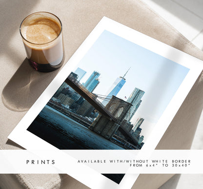 New York Skyline Print - New York Skyline - Manhattan Skyline - New York Print - Poster - Artwork - World Trade Centre - Brooklyn Bridge