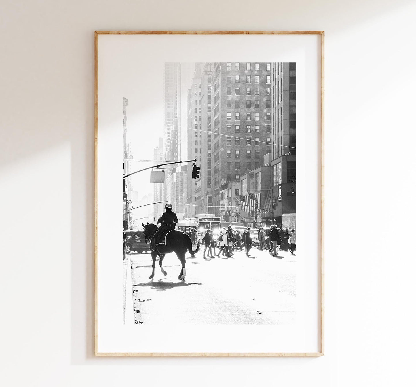 New York Black and White Minimalist Print  - Fine Art Photography Print - New York Photography - Manhattan - Police Horse - Street Scene