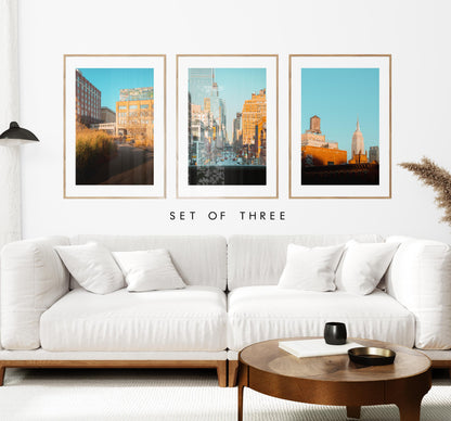 New York Pastel Print Set - Print Set of Three - Pastel Tones - Turquoise / Oranges - New York Photography - Prints or Framed Prints - NYC