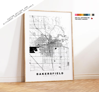 Bakersfield Map Print - City Map Poster - Map - USA City Maps - Bakersfield Print - Bakersfield Poster - Minimalist City Map - California