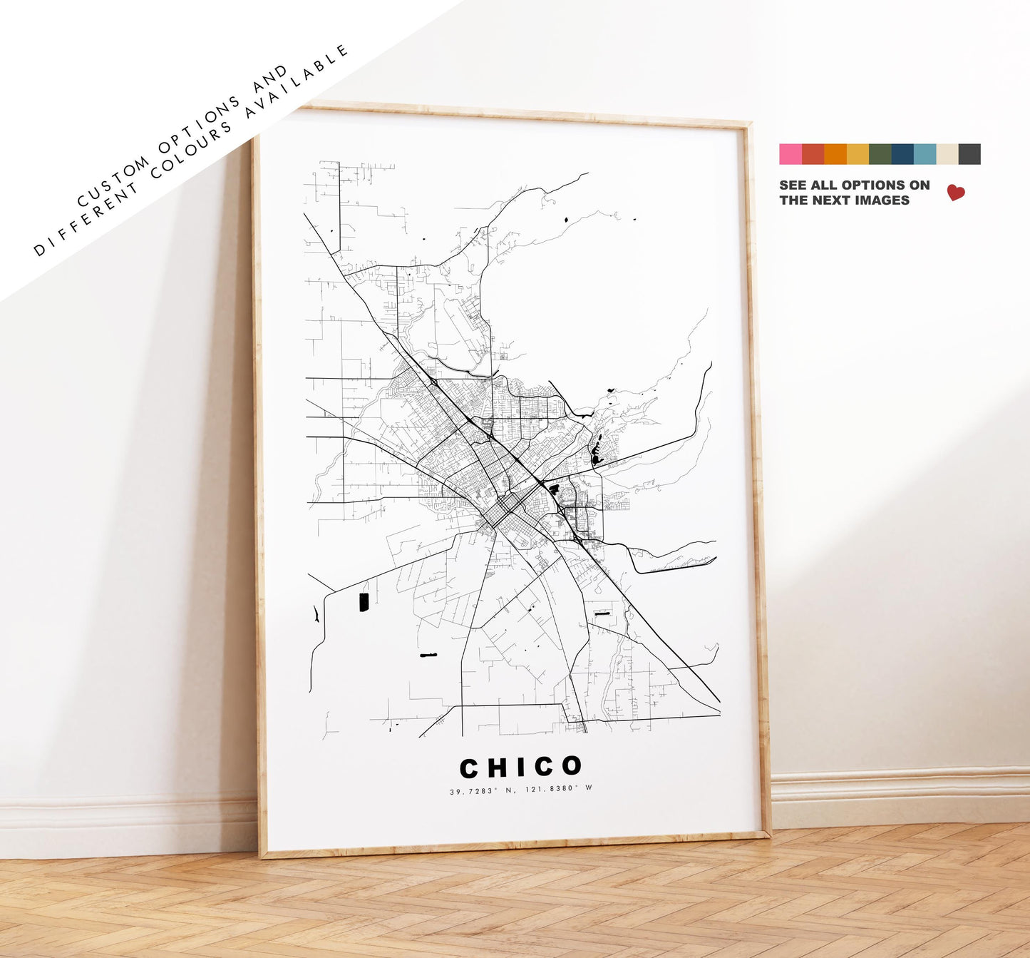 Chico Map Print - City Map Poster - Map Art - USA City Maps - Chico Print - Chico Poster - Minimalist City Map - California