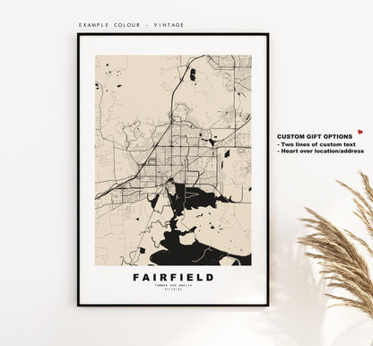 Fairfield Map Print - City Map Poster - Map Art - USA City Maps - Fairfield Print - Fairfield Poster - Minimalist City Map - California