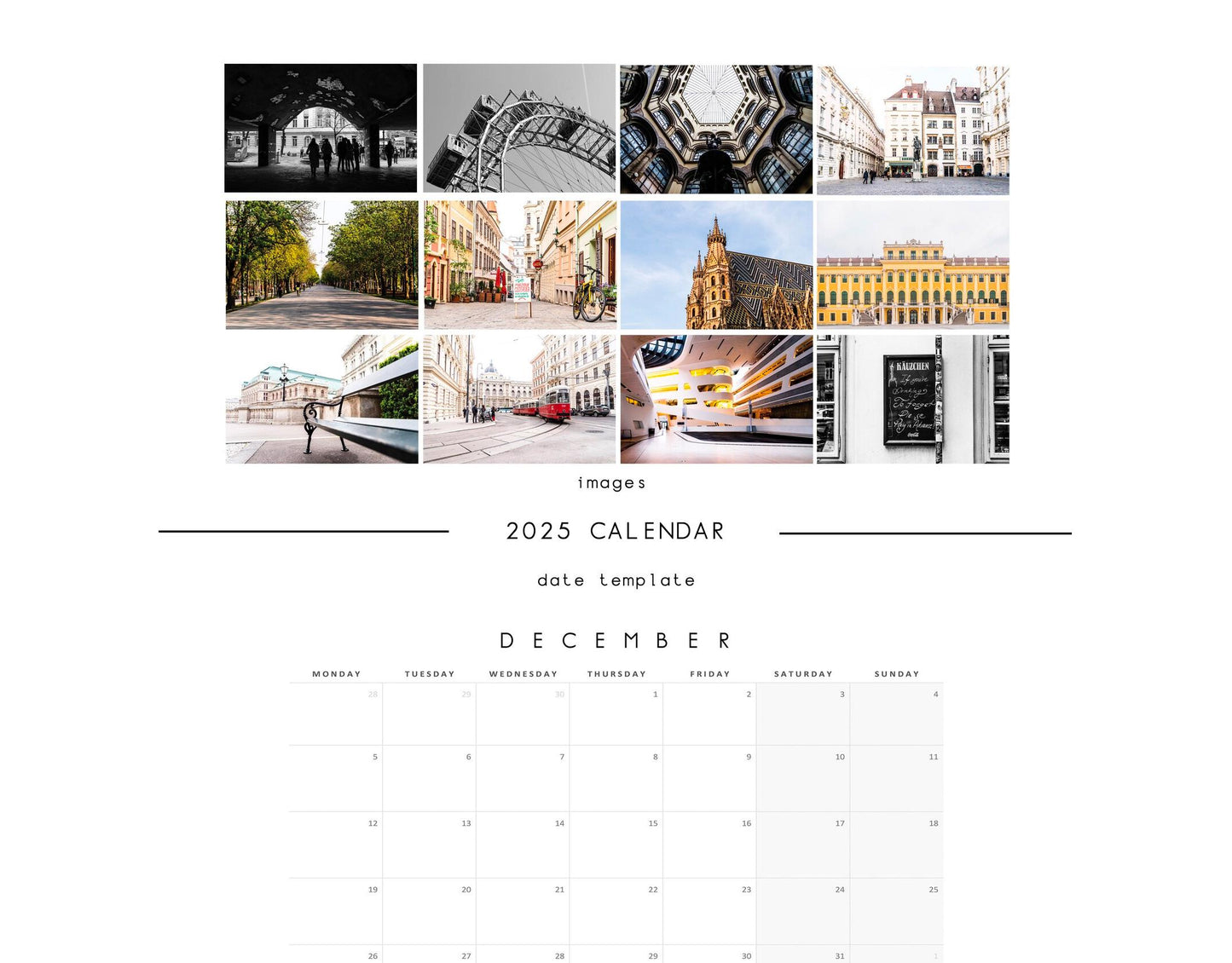 Vienna 2025 Calendar - A3 or A4 Wall Calendar - 2025 Calendar - Gift - New Year - Vienna Calendar - Planner - Vienna Gift