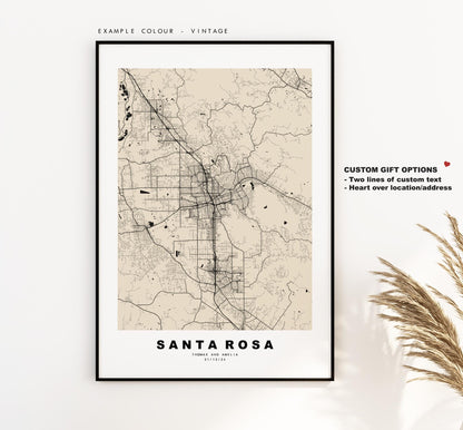 Santa Rosa Map Print - City Map Poster - Map Art - USA City Maps - Santa Rosa Print - Santa Rosa Poster - Minimalist City Map - California