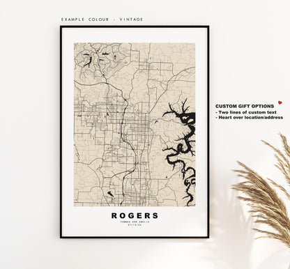 Rogers Map Print - City Map Poster - Map Art - USA City Maps - Rogers Print - Rogers Poster - Minimalist City Map - Arkansas