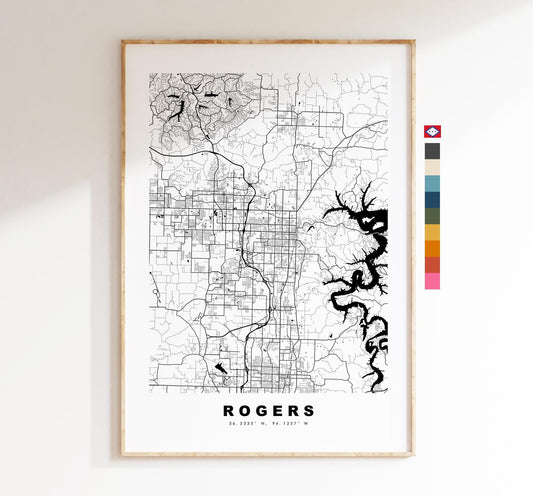 Rogers Map Print - City Map Poster - Map Art - USA City Maps - Rogers Print - Rogers Poster - Minimalist City Map - Arkansas