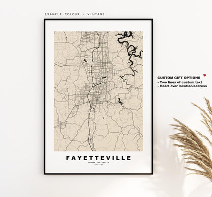 Fayetteville Map Print - City Map Poster - Map Art - USA City Maps - Fayetteville Print - Poster - Minimalist City Map - Arkansas