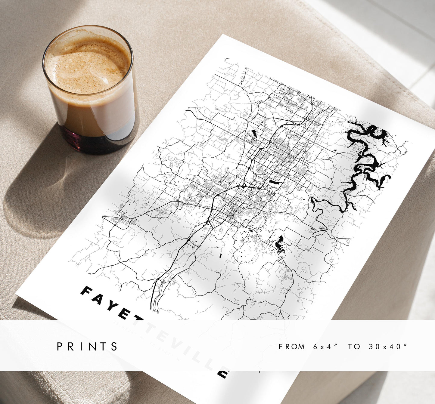 Fayetteville Map Print - City Map Poster - Map Art - USA City Maps - Fayetteville Print - Poster - Minimalist City Map - Arkansas